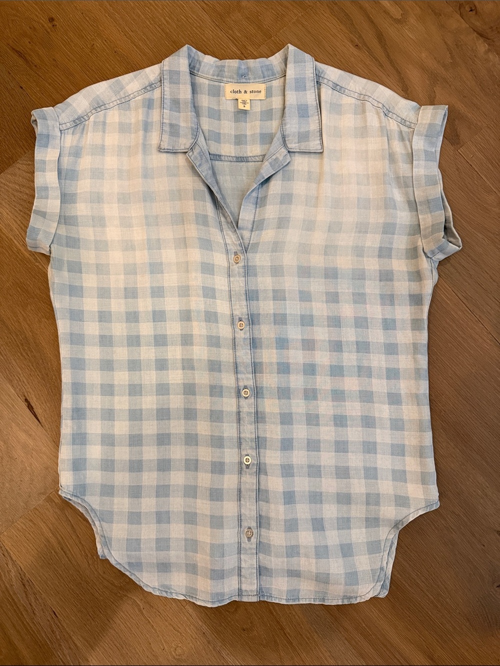 cloth & stone Blue and White Gingham Short Sleeve Button-Down